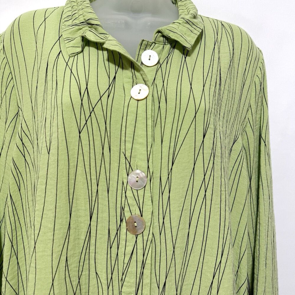 Ali Miles Green Pearl Buttons 3/4 Sleeve Standup Collar Size L - Picture 4 of 9